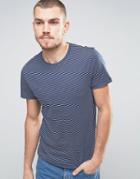 Selected Homme T-shirt With Stripe And Seam Stripe Detail - Blue