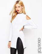 Asos Tall High Neck Tunic With Cold Shoulder And Side Split - White