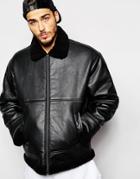 Weekday Shearling Leather Jacket Oversized - Black