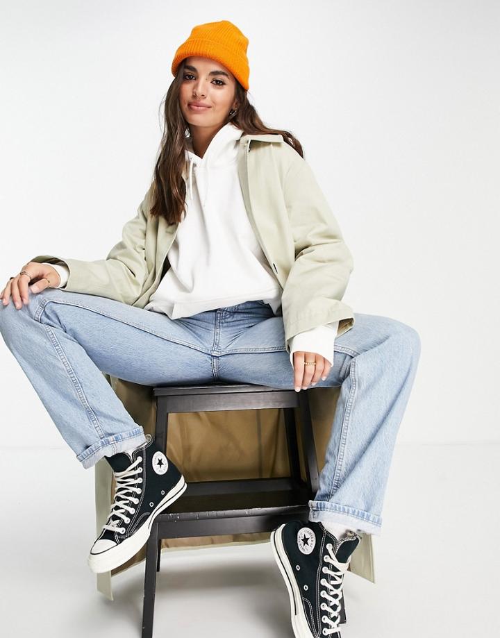 Asos Design Longline Trench Coat In Stone-neutral