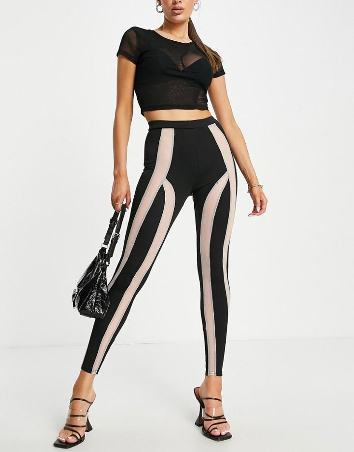 Asos Design High Rise Leggings With Mesh Color Block-black