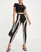 Asos Design High Rise Leggings With Mesh Color Block-black