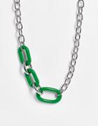 Topshop Chunky Silver Chain Necklace With Green Enamel Links