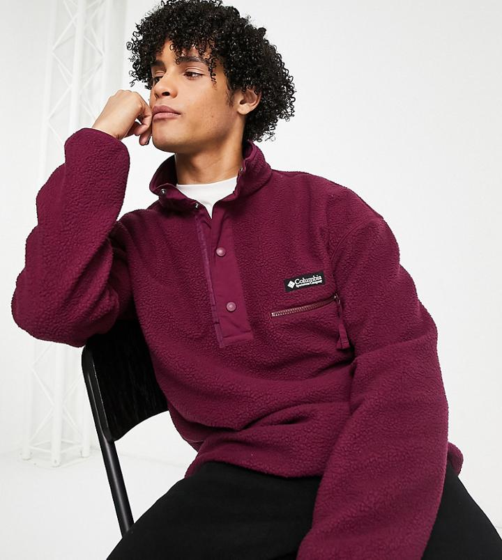 Columbia Helvetia 1/2 Snap Neck Fleece In Burgundy Exclusive At Asos-purple