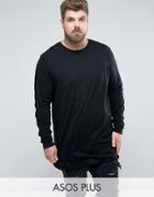 Asos Plus Super Longline Long Sleeve T-shirt With Crew Neck In Black - Black