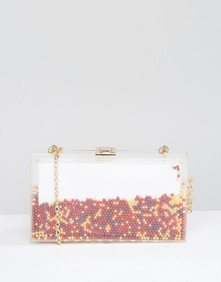 Liquorish Perspex Clutch Bag With Multi Color Beads - Multi