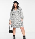 Glamorous Curve Mini Wrap Dress With Balloon Sleeves In Floral-navy