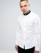 Asos Skinny Sateen Shirt With Contrast Grandad Collar - White