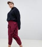 Asos Design Curve Ruffle Joggers In Burgundy - Red