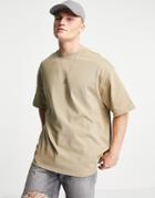 Only & Sons Oversize Heavy Weight T-shirt In Beige-neutral
