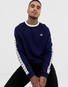 Fred Perry Sports Authentic Taped Crew Neck Sweat In Navy - Navy