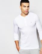 Farah Henley Long Sleeve Top In Muscle Fit - White