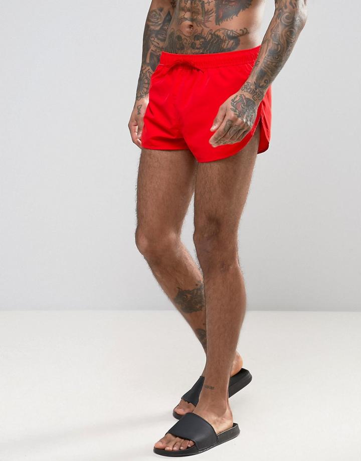 Asos Swim Shorts With Extreme Side Splits In Red Super Short Length - Red