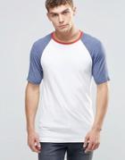 Asos Muscle Raglan T-shirt With Marl Sleeves And Red Contrast Trim