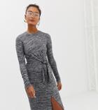 Miss Selfridge Bodycon Dress With Knot Tie In Gray
