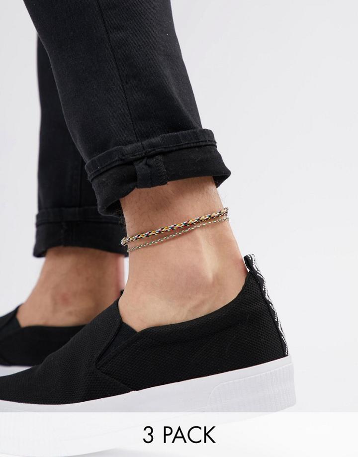 Asos Design Plaited Woven Anklet Pack In Multicolour - Multi