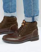 Original Penguin Lace Up Boots In Brown Leather - Brown