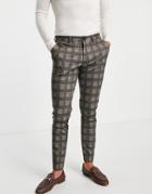 Jack & Jones Intelligence Plaid Pants In Dark Gray-grey