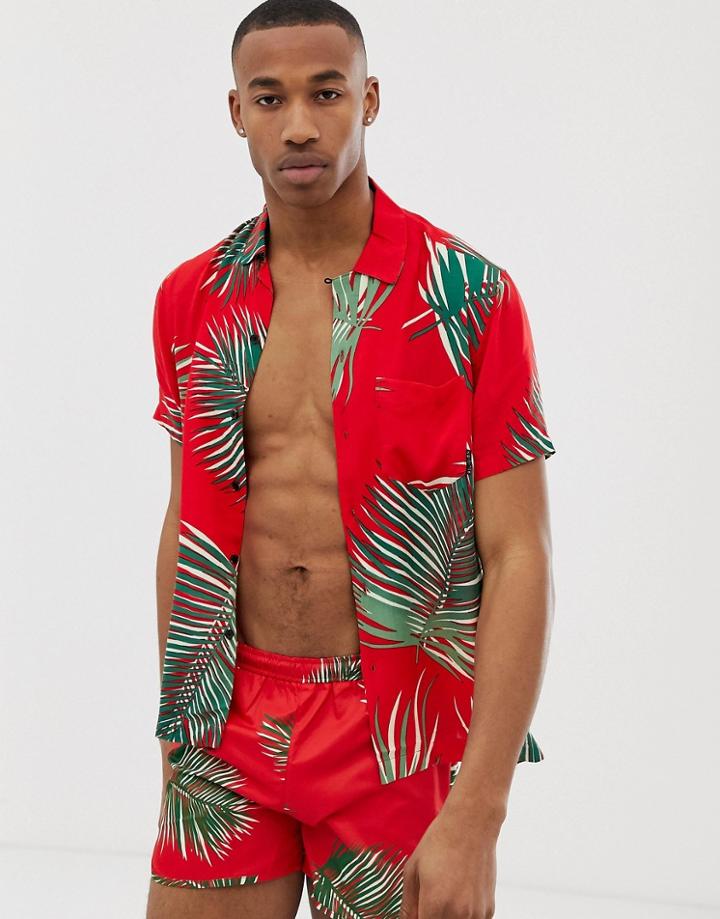 Religion Revere Collar Shirt With Palm Print-red