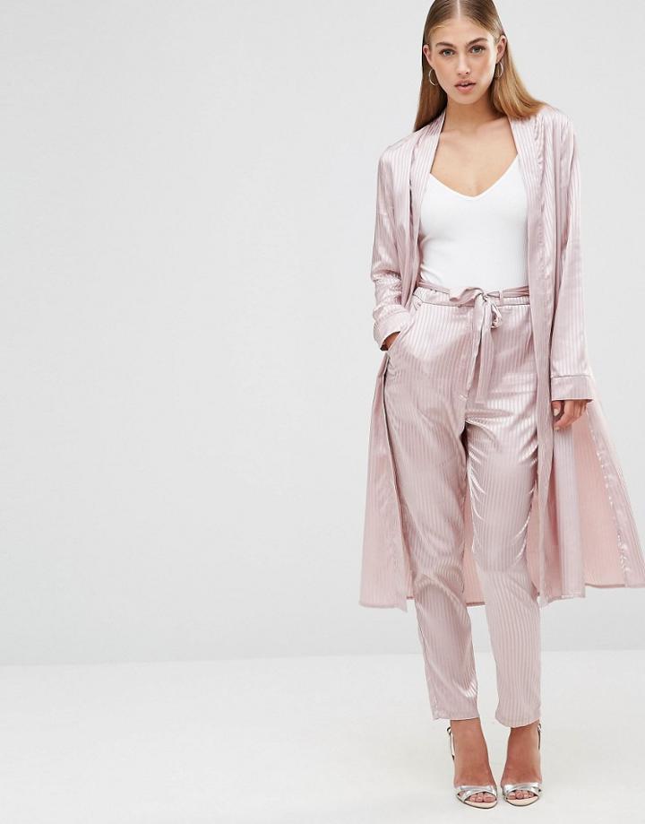 Missguided Premium Stripe Tie Waist Pant - Orange