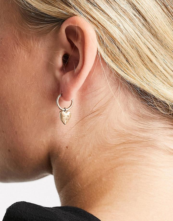 Allsaints Small Hoop Earrings With Heart Charms In Gold
