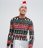 Asos Tall Holidays Sweater With All Over Design In Navy - Multi
