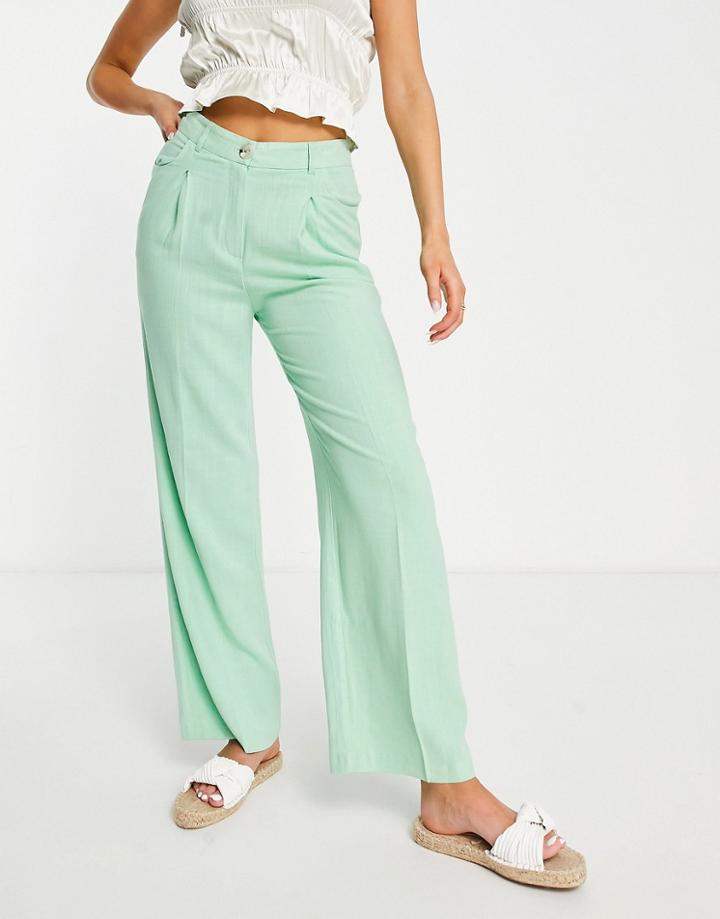 Miss Selfridge Wide Leg Linen Blend Pants In Sage Green