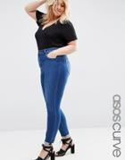 Asos Curve High Waist Ridley Skinny Jeans In Bailie Dark Wash - Blue