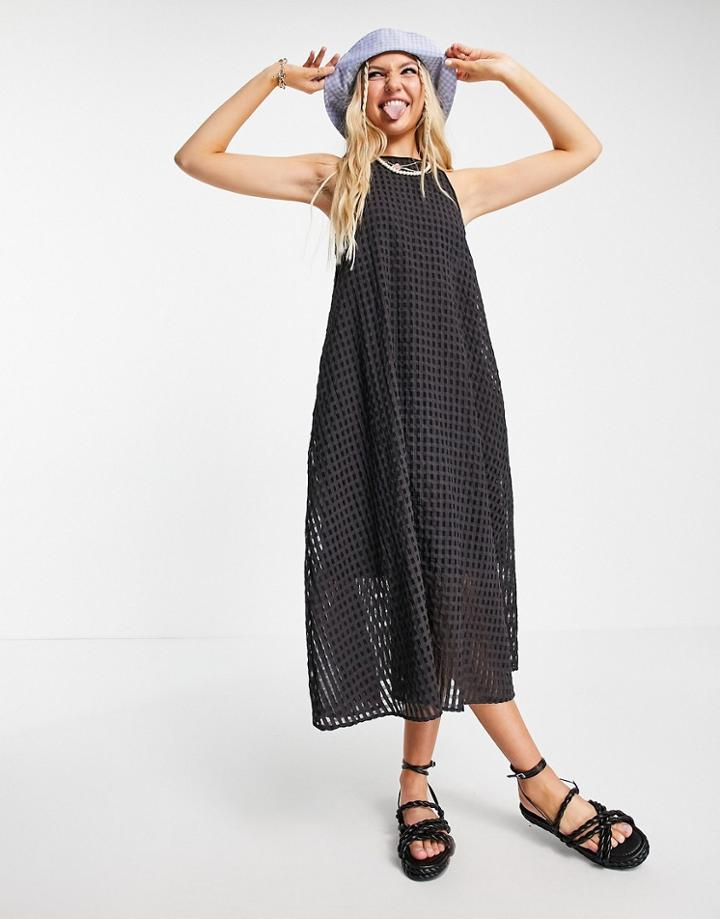 Urban Revivo Lattice Smock Midi Dress In Black