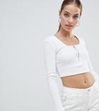 Missguided Petite Zip Front Crop Top In White - White