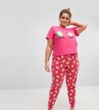 Asos Curve Avocado & Egg Power Couple Tee & Legging Set - Multi