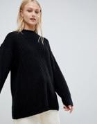Asos Design Chunky Sweater In Rib With Crew Neck - Black