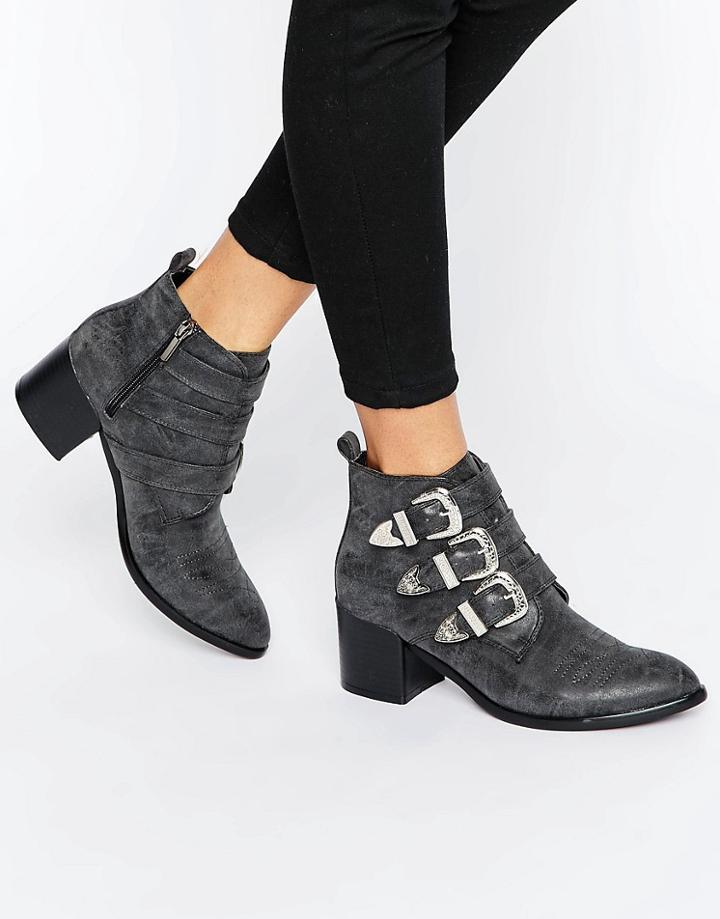 Park Lane Western Buckle Trim Boots - Black