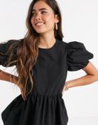 Asos Design Puff Sleeve Smock Cotton Tee In Black