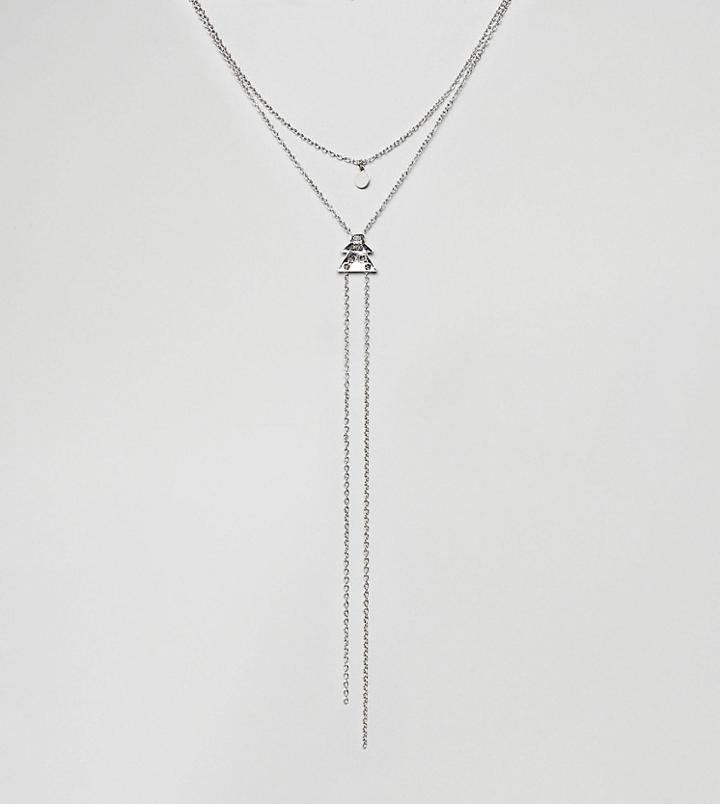 Asos Design Curve Disc And Bolo Chain Multirow Necklace - Silver