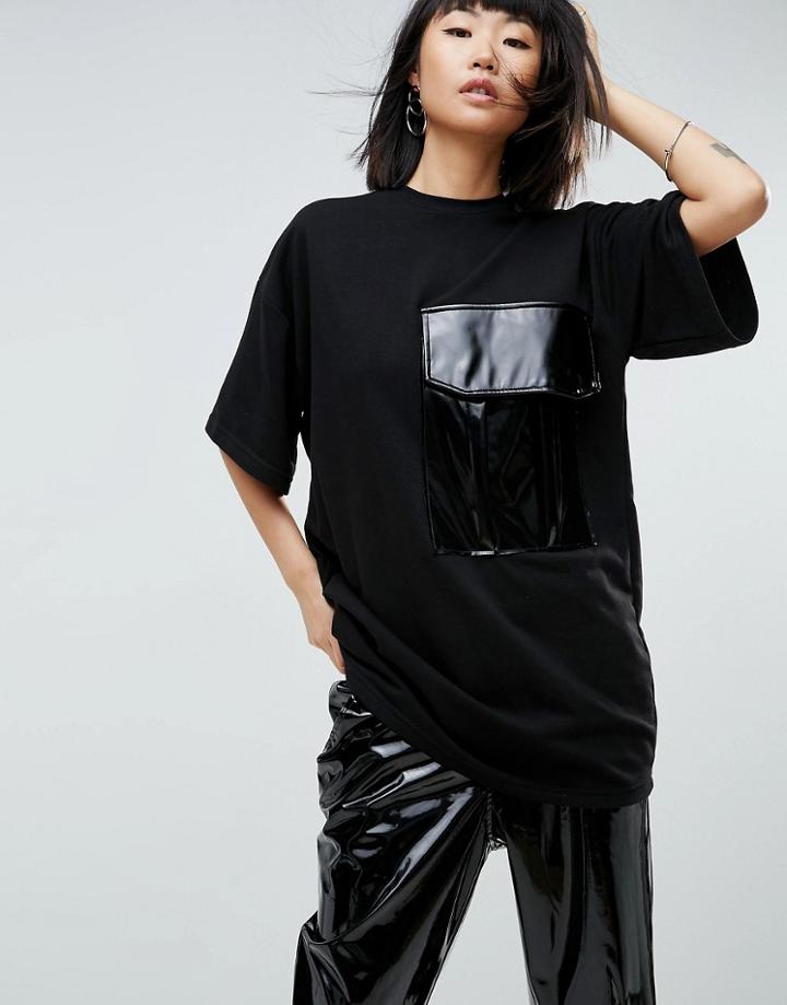Asos White Oversized Vinyl Pocket Tee - Orange