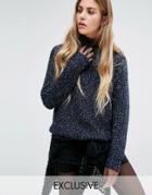 Seint Roll Neck Sweater In Black & Navy Fleck - Black