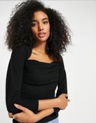 Asos Design Cowl Neck Top With Bust Detail In Black