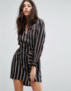 Influence Oversized Striped Shirt Dress - Black