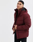 Asos Design Sustainable Puffer Jacket With Hood In Burgundy-red