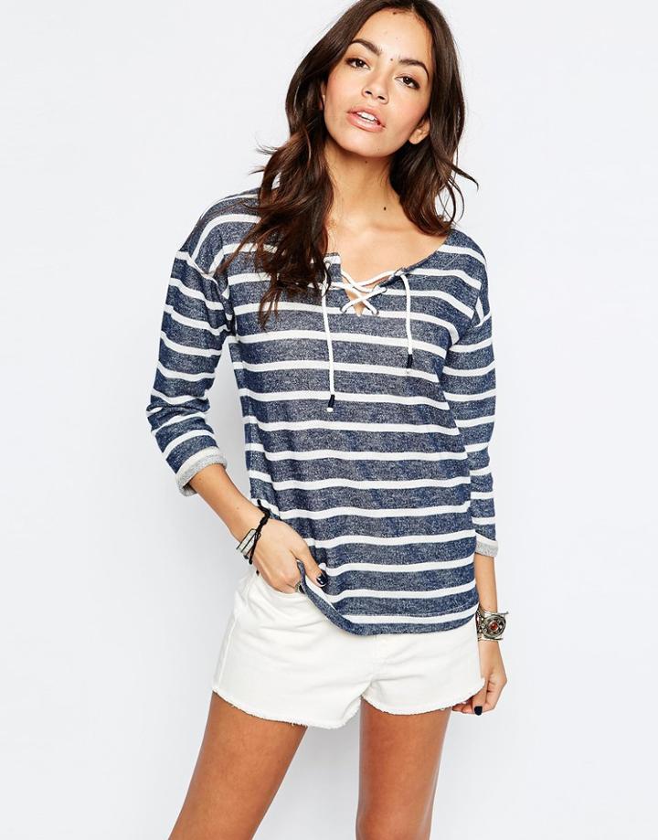 Esprit Rope Detail Stripe Top - Navy