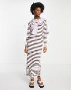 Asos Design Long Sleeve Maxi T-shirt Dress In Pink And Brown Stripe