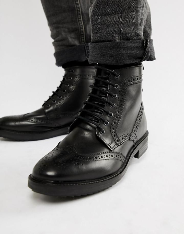 Base London Hopkins Brogue Boots In Black