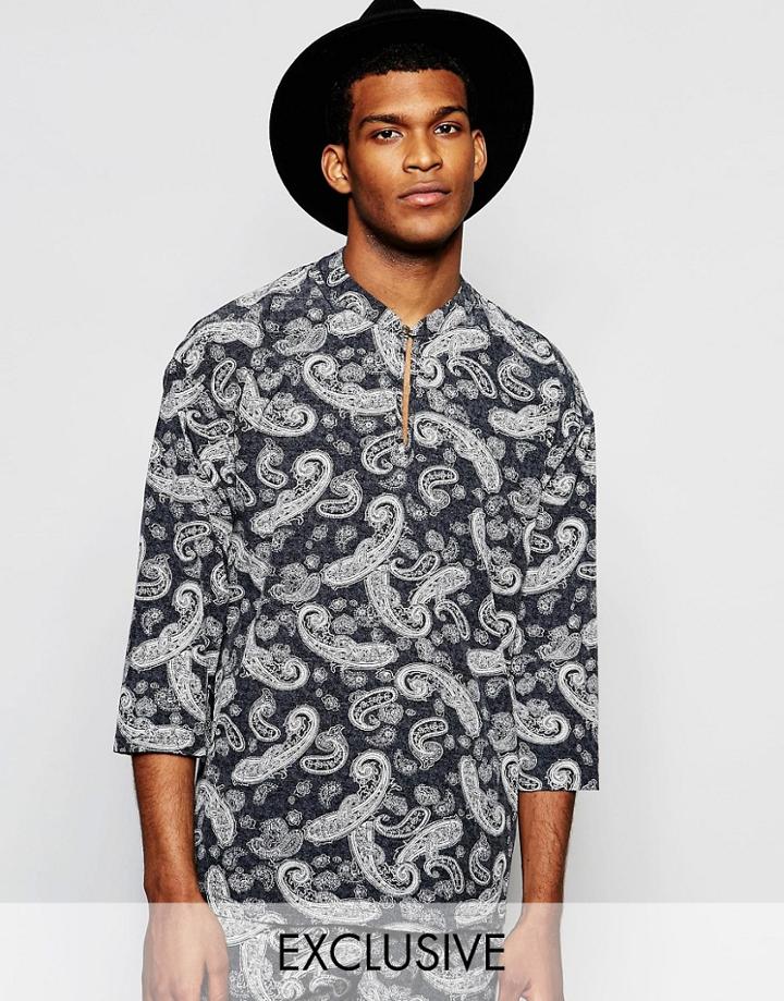 Reclaimed Vintage Paisley 70s Shirt Co-ord In Regular Fit - Navy
