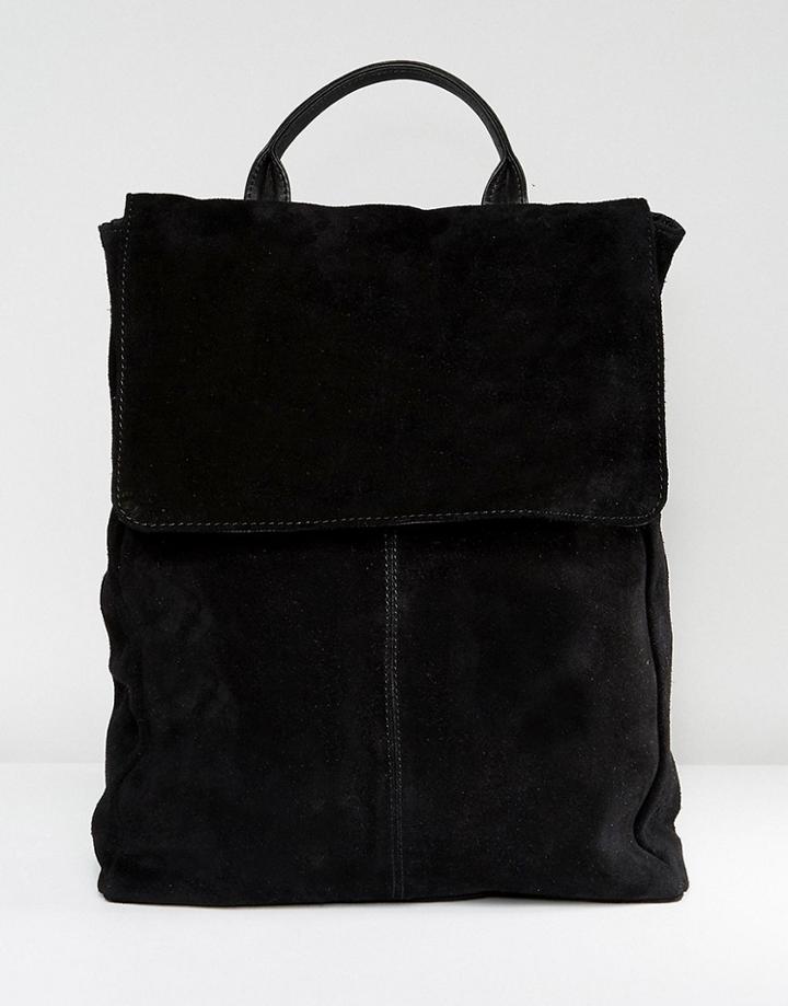 Asos Leather Belted Flap Backpack - Black