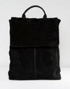 Asos Leather Belted Flap Backpack - Black