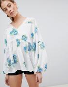 Asos Floral Longline Blouse In Dobby Lace Mix - Multi