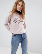New Look Sequin Bonjour Sweater - Gray