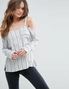 Asos Cold Shoulder Top With Button Front In Casual Stripe - Multi