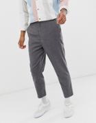 Asos Design Tapered Crop Smart Pants With Half Elasticated Waist In Charcoal Texture-gray